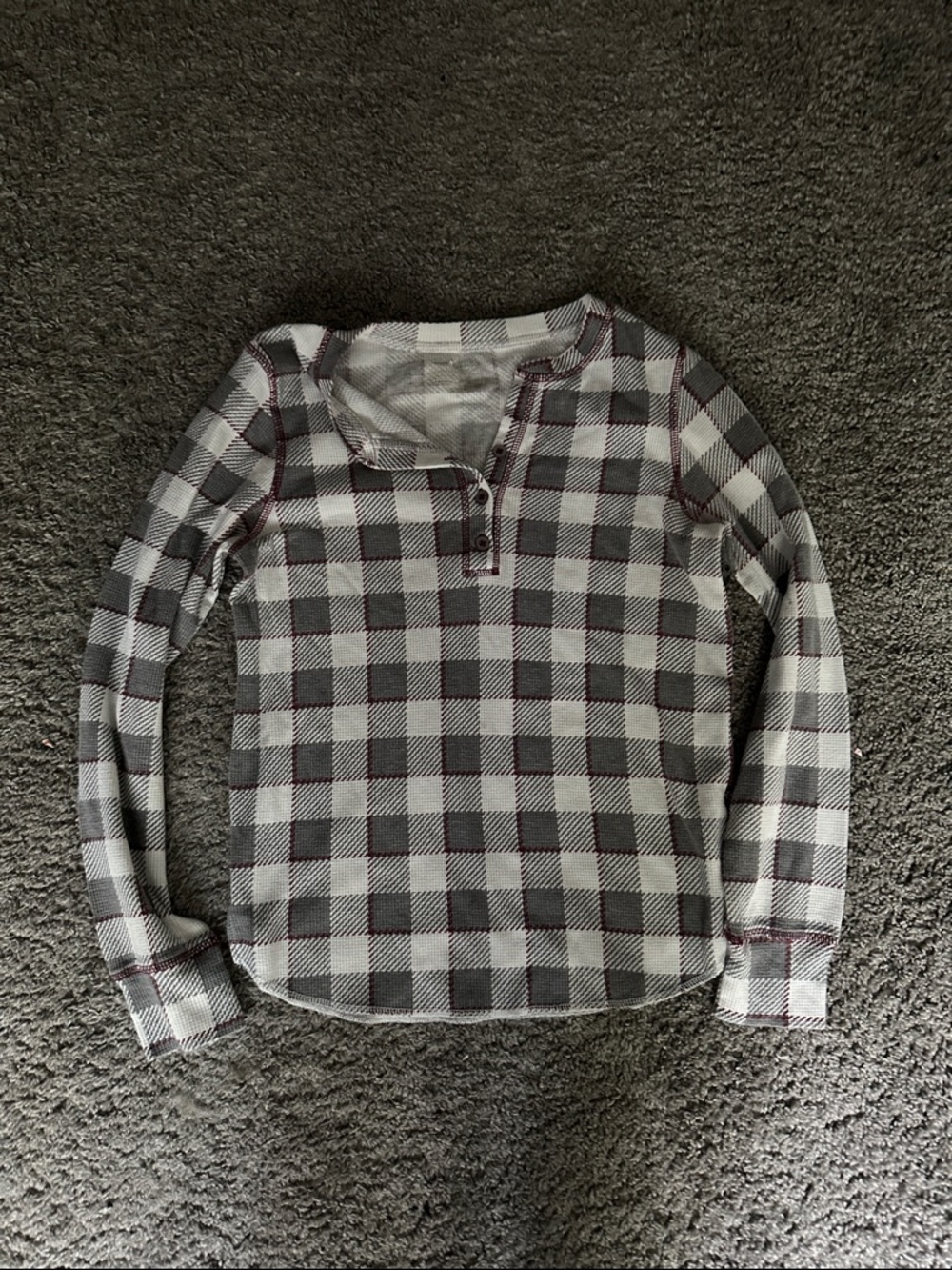 Plaid Henley Thermal Top - Gray, White and Red